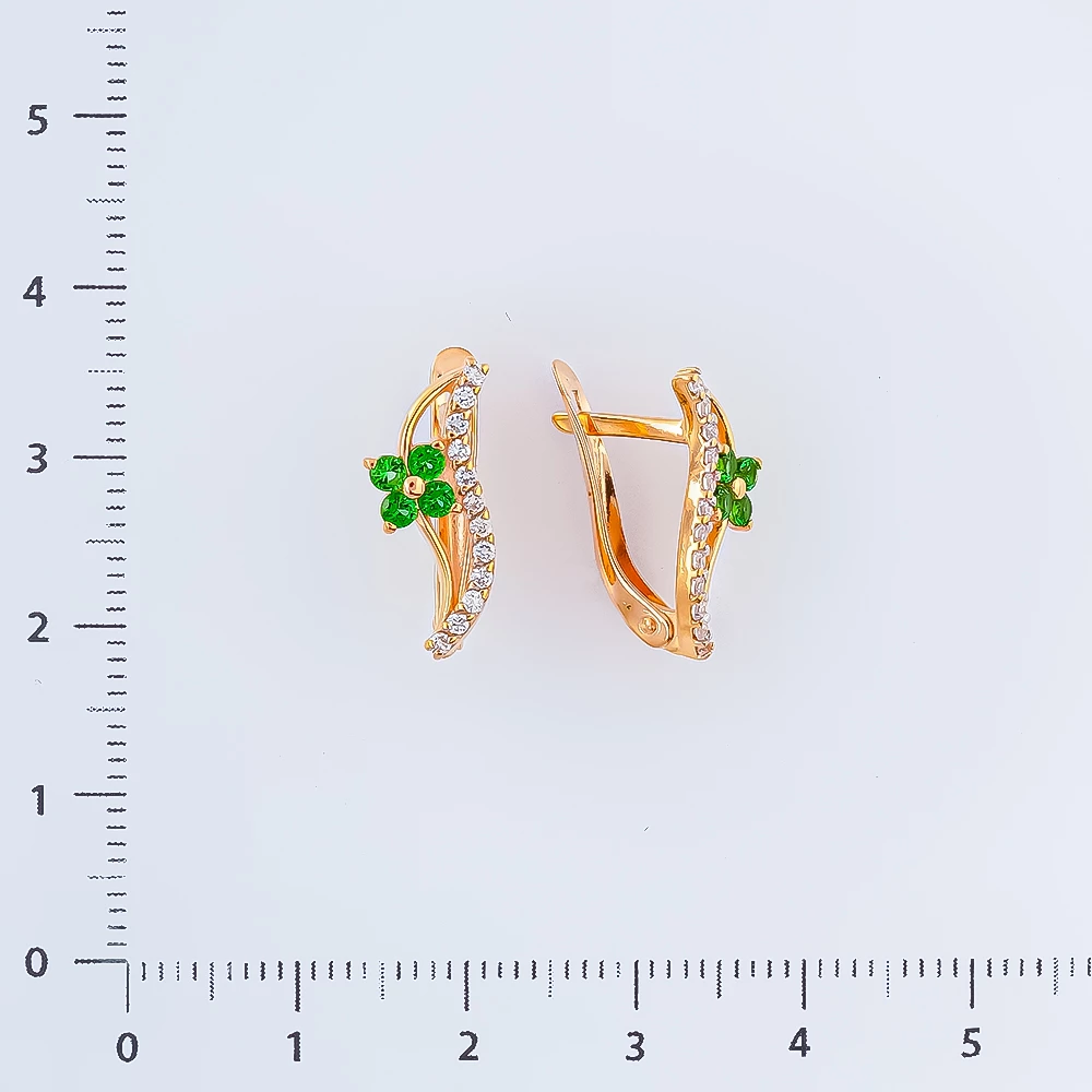 Серьги с фианитом из красного золота 585 пробы