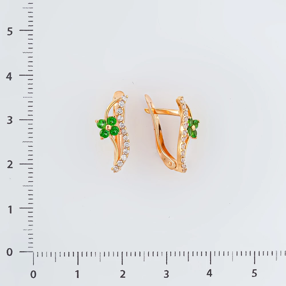 Серьги с фианитом из красного золота 585 пробы