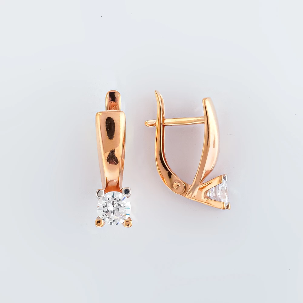 Серьги с фианитом из красного золота 375 пробы
