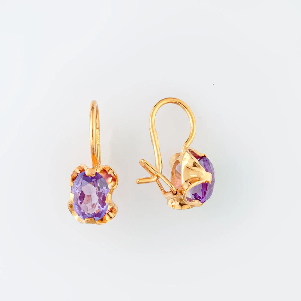 Серьги с фианитом из красного золота 583 пробы