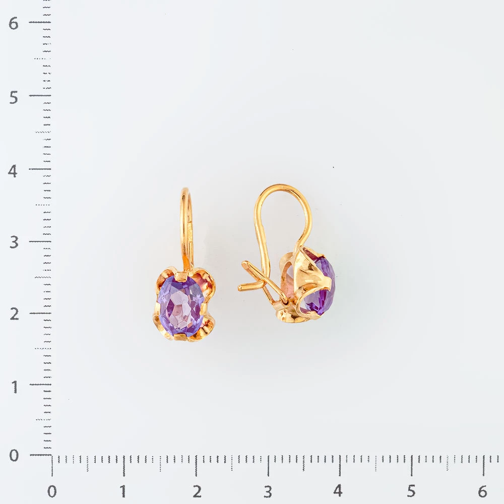 Серьги с фианитом из красного золота 583 пробы