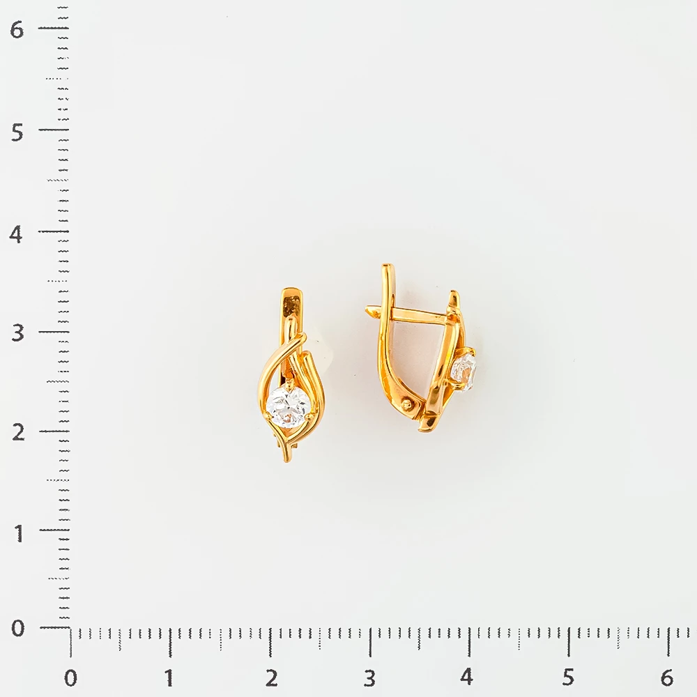 Серьги с фианитом из красного золота 585 пробы