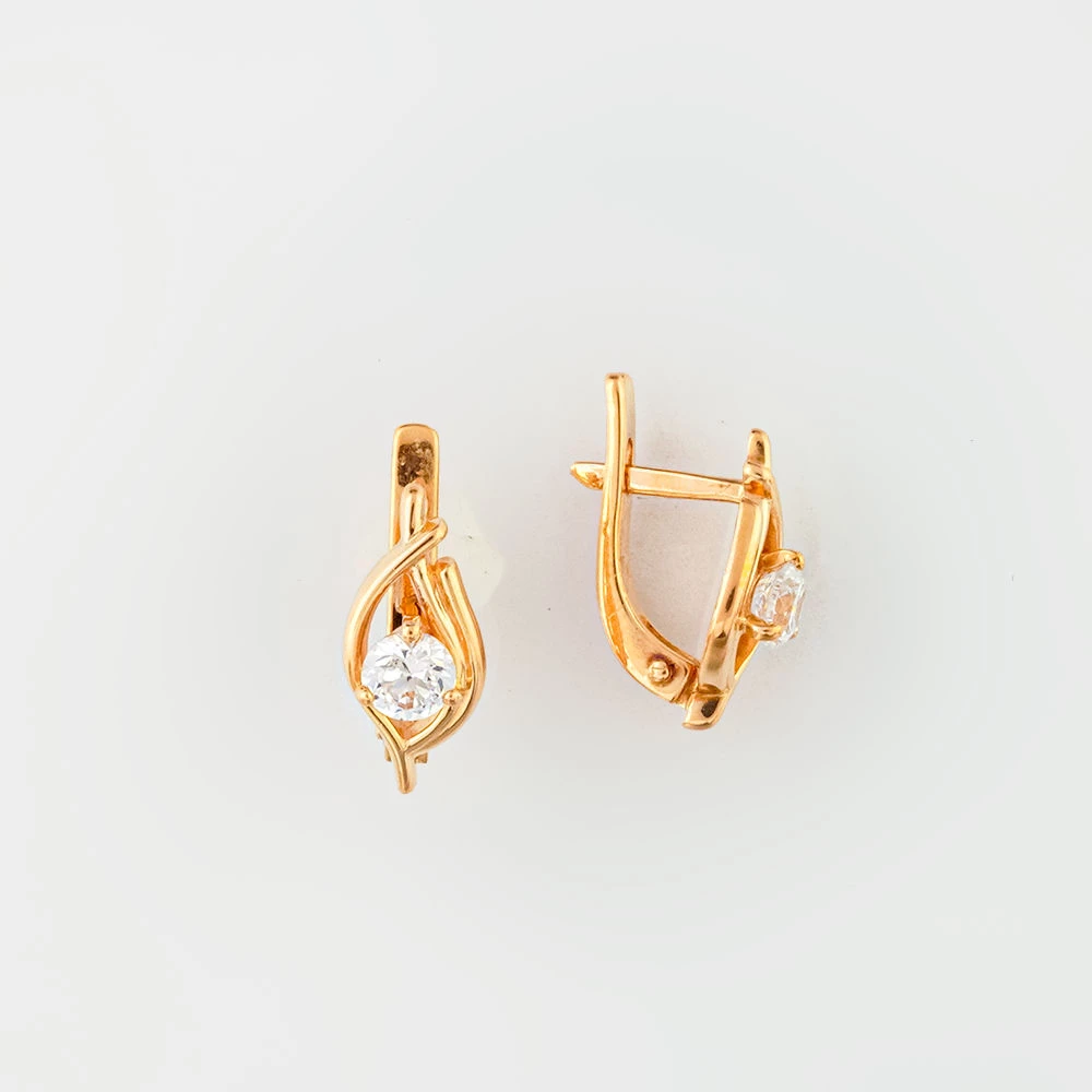 Серьги с фианитом из красного золота 585 пробы