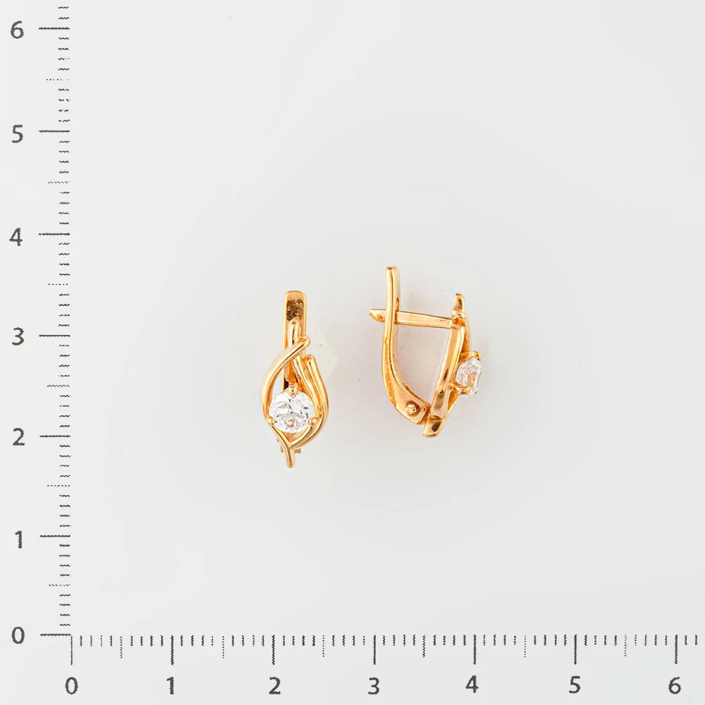 Серьги с фианитом из красного золота 585 пробы