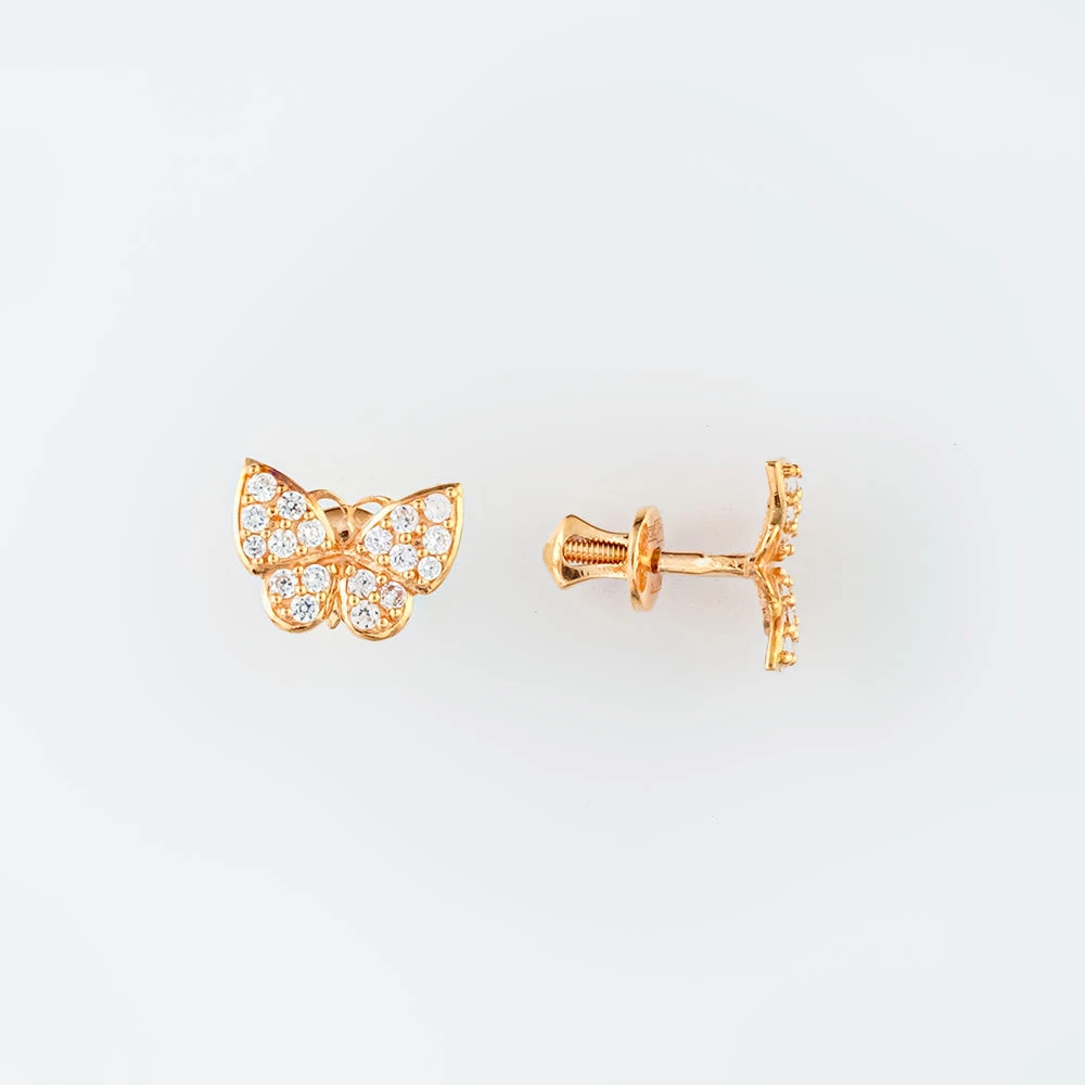 Серьги с фианитом из красного золота 585 пробы