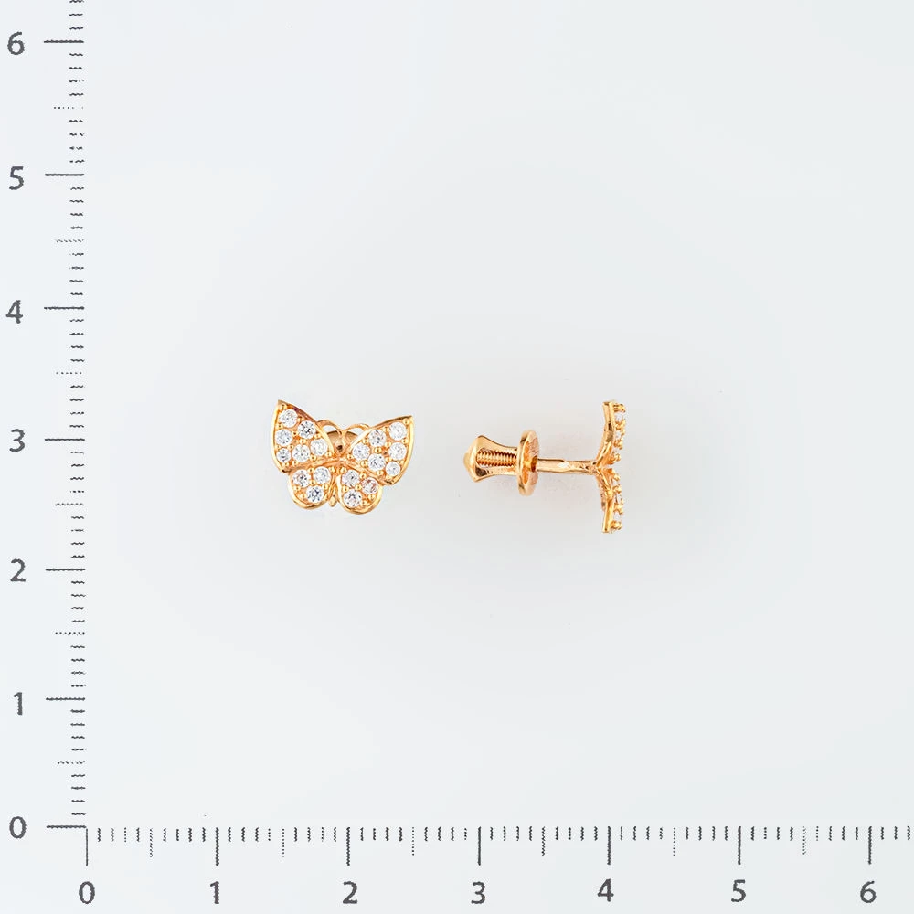 Серьги с фианитом из красного золота 585 пробы