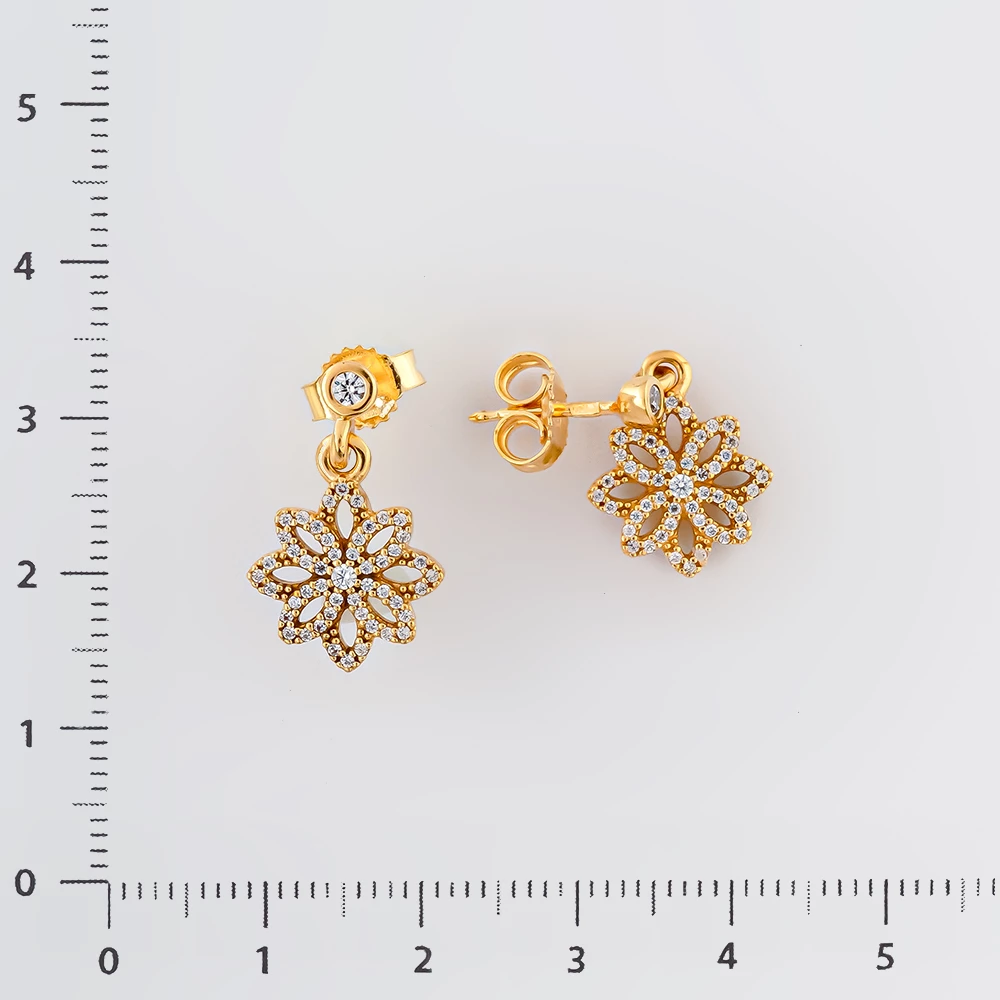 Серьги с фианитом из желтого золота 585 пробы