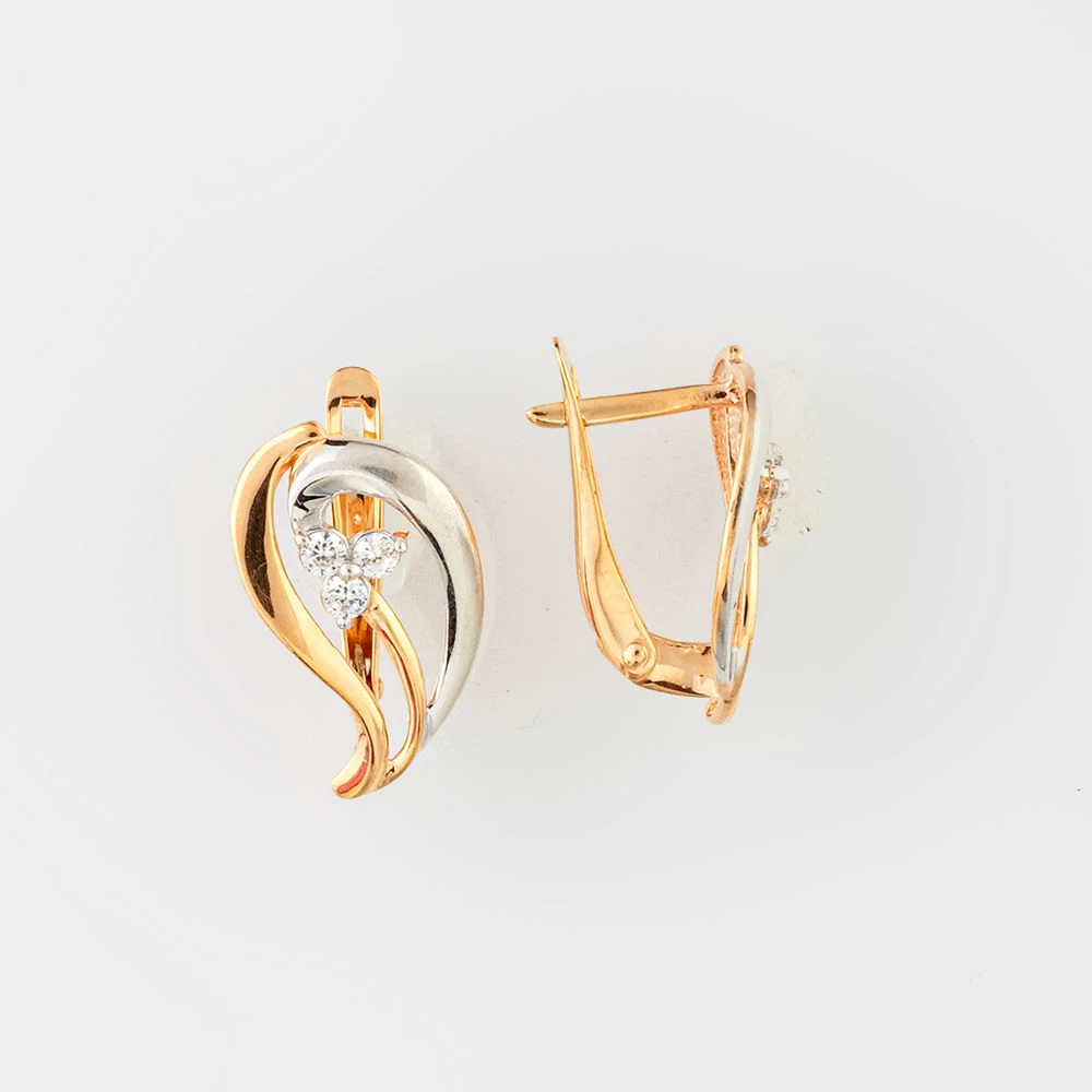 Серьги с фианитом из красного золота 585 пробы