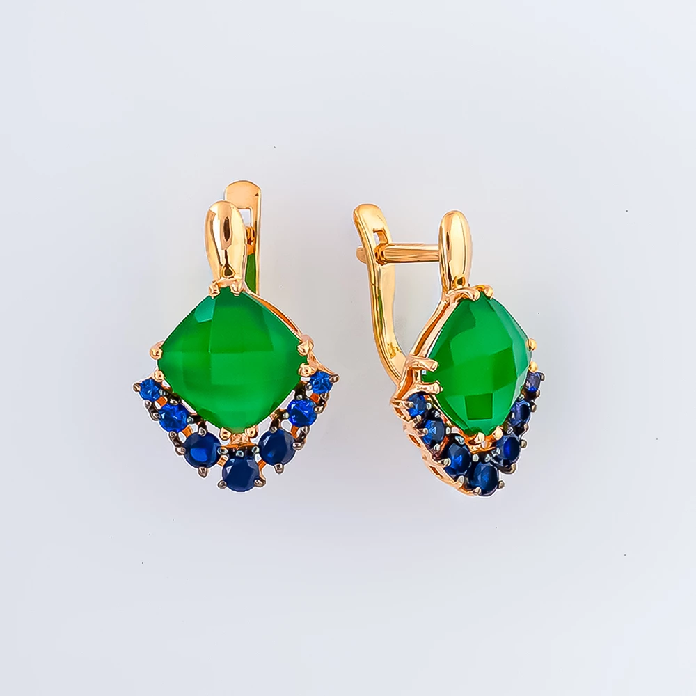 Серьги с ониксом из красного золота 585 пробы