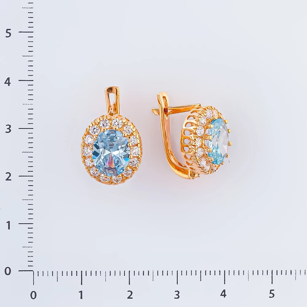 Серьги с фианитом из красного золота 585 пробы