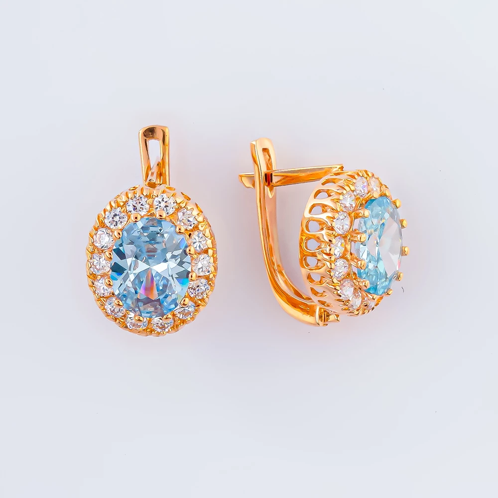 Серьги с фианитом из красного золота 585 пробы