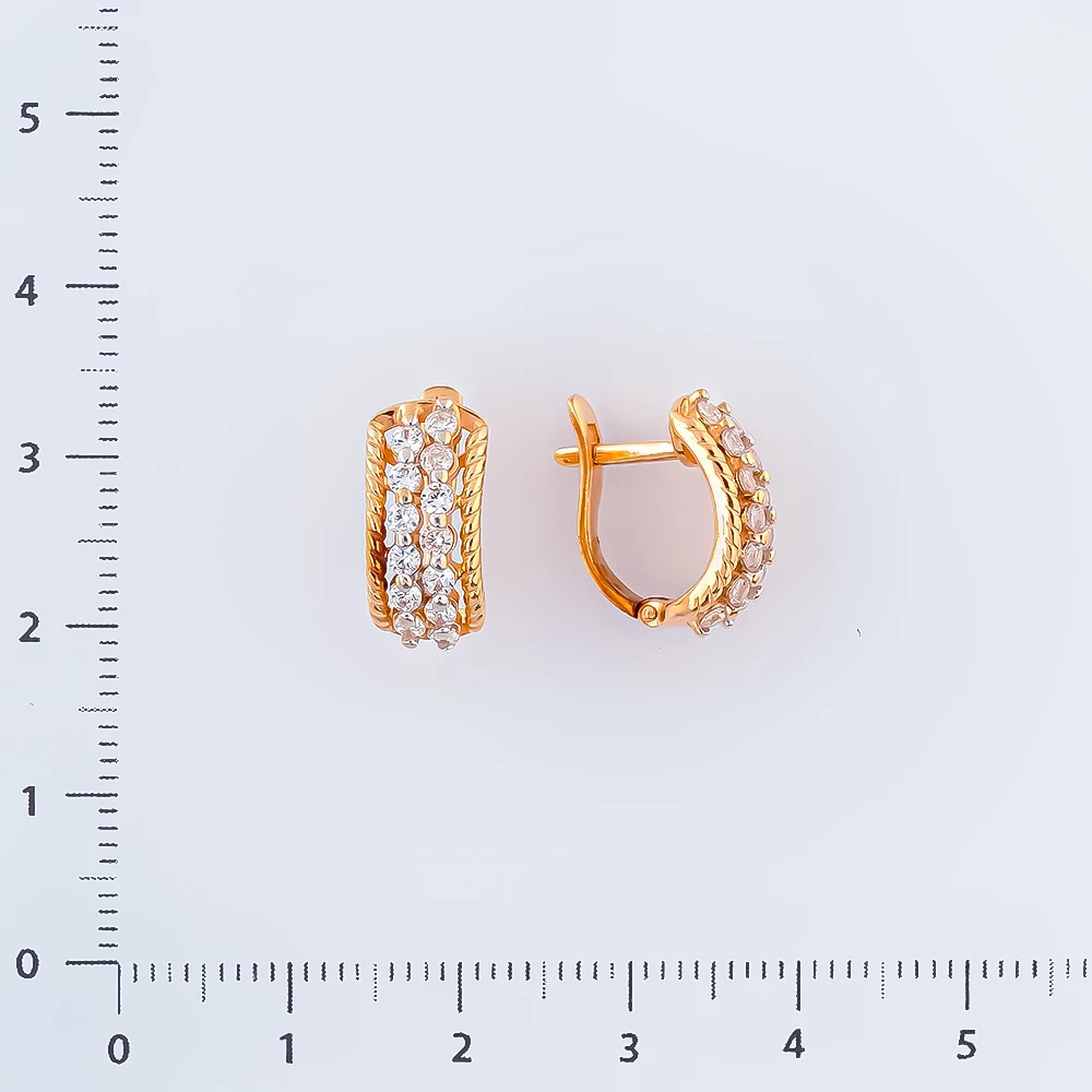 Серьги с фианитом из красного золота 585 пробы