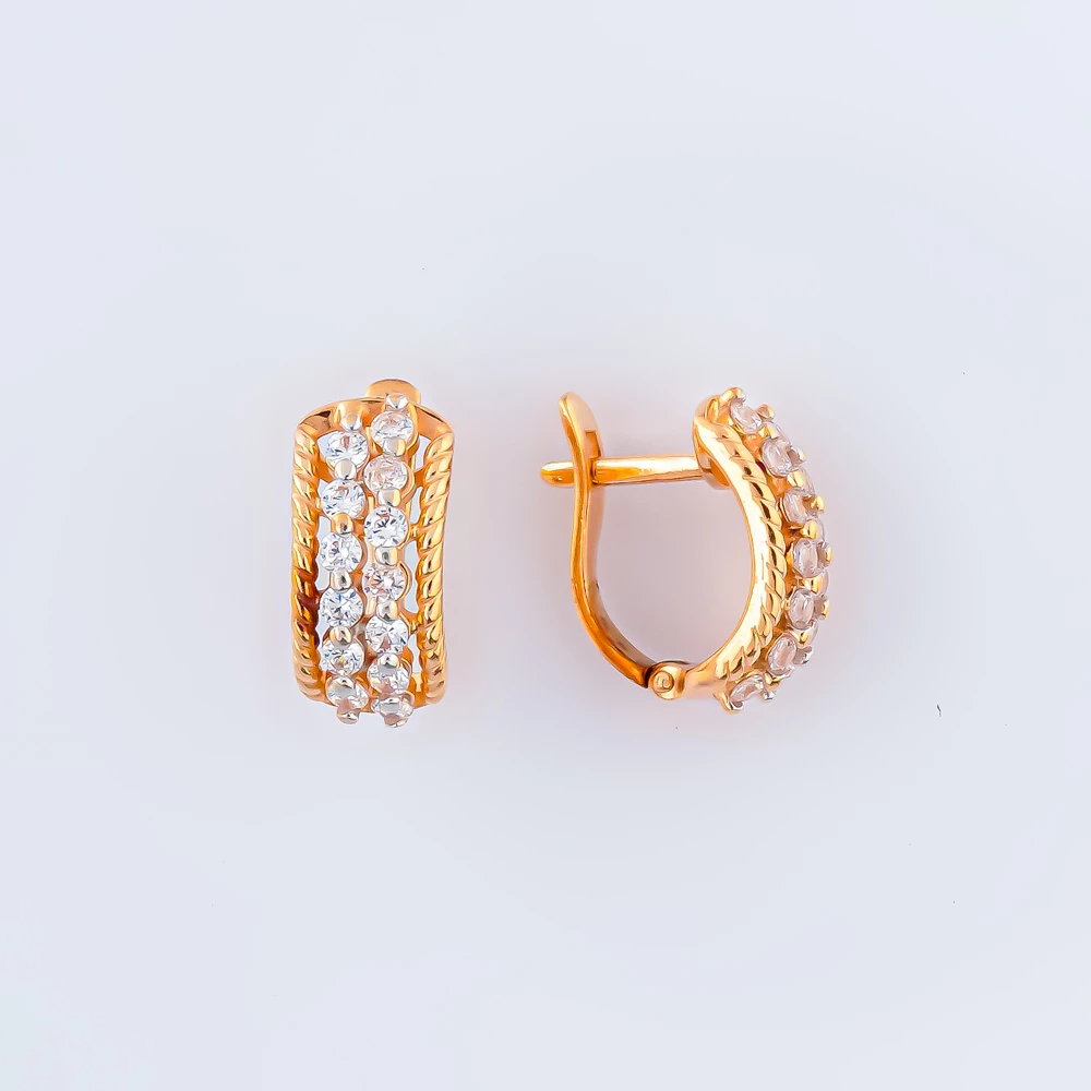 Серьги с фианитом из красного золота 585 пробы