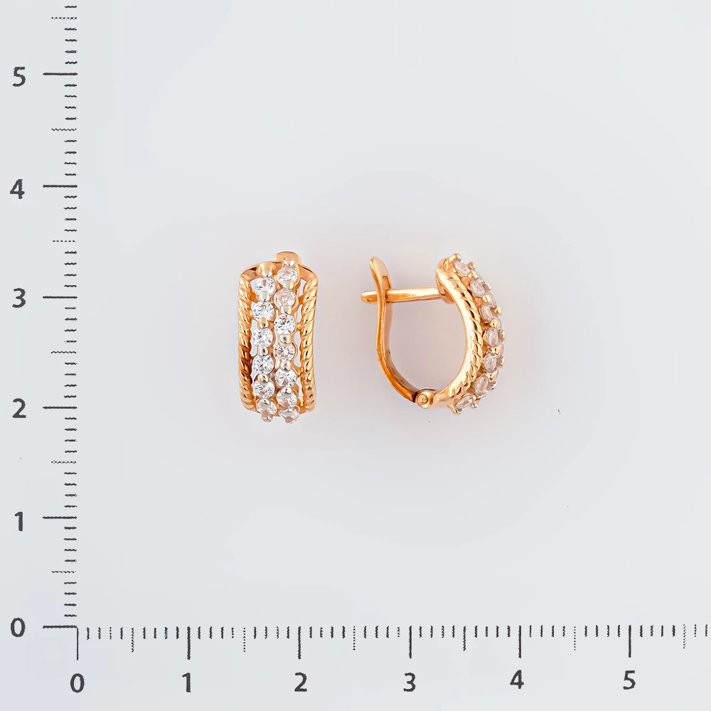 Серьги с фианитом из красного золота 585 пробы
