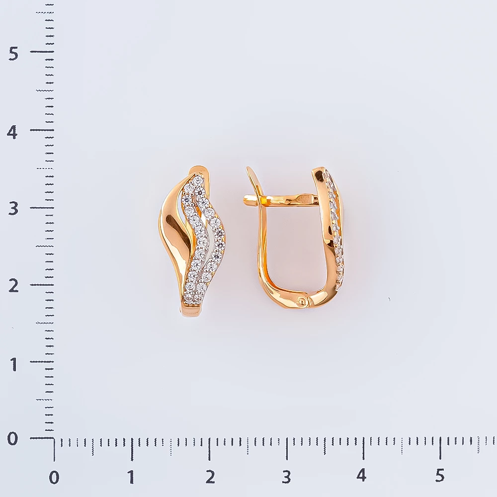 Серьги с фианитом из красного золота 585 пробы
