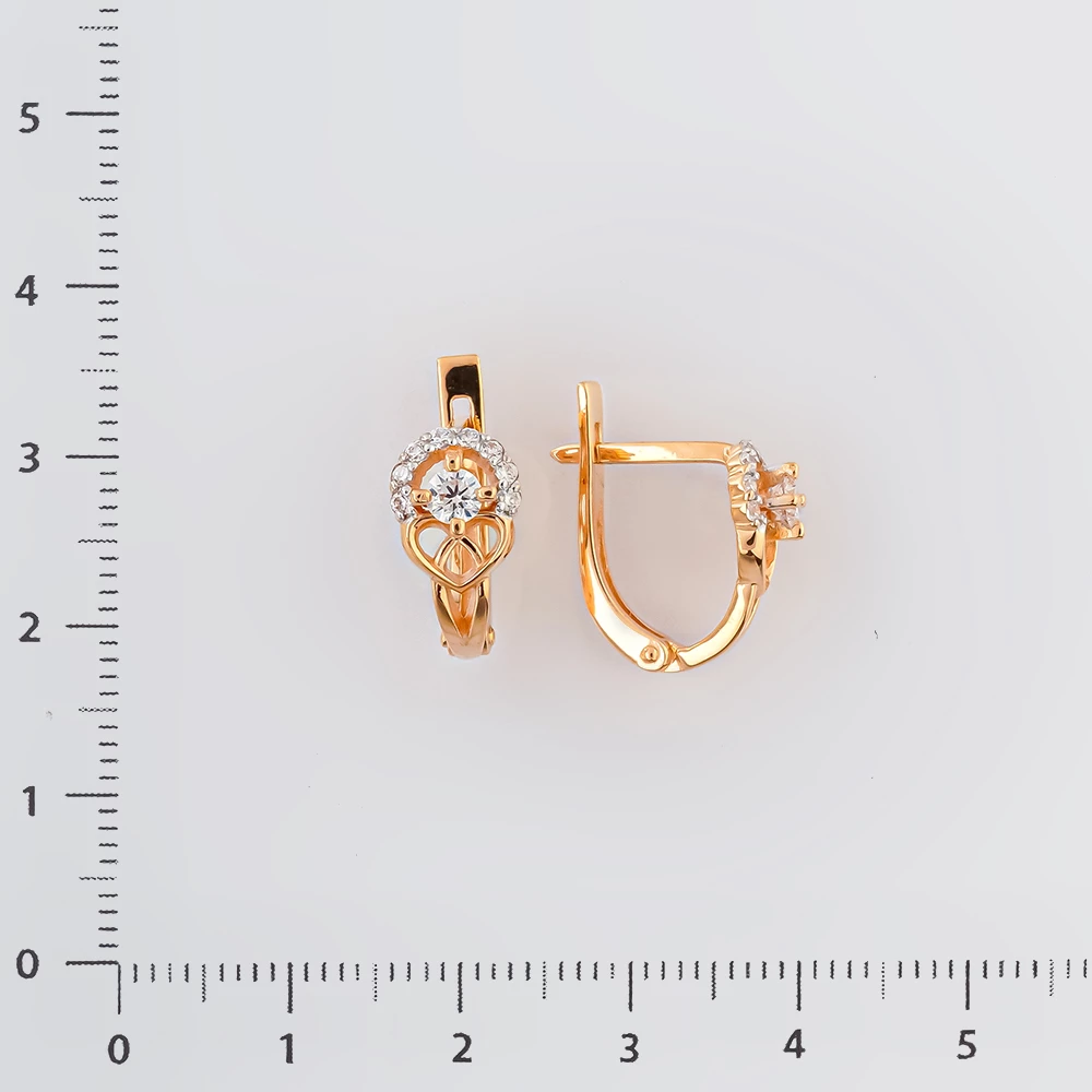 Серьги с фианитом из красного золота 585 пробы