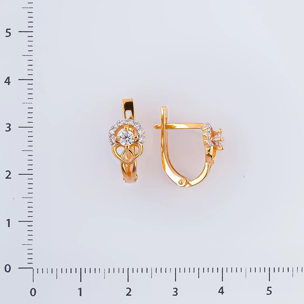 Серьги с фианитом из красного золота 585 пробы