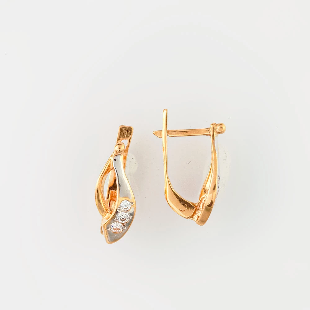 Серьги с фианитом из красного золота 585 пробы