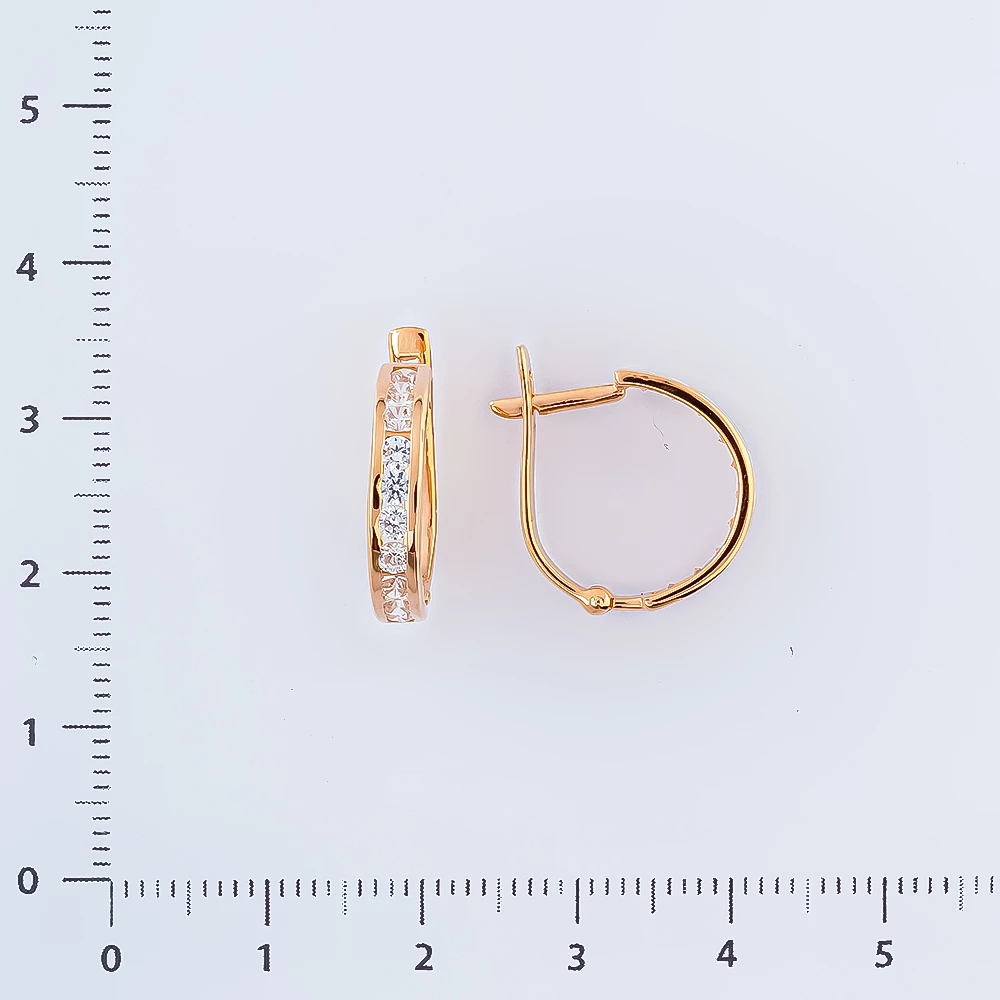 Серьги конго с фианитом из красного золота 585 пробы