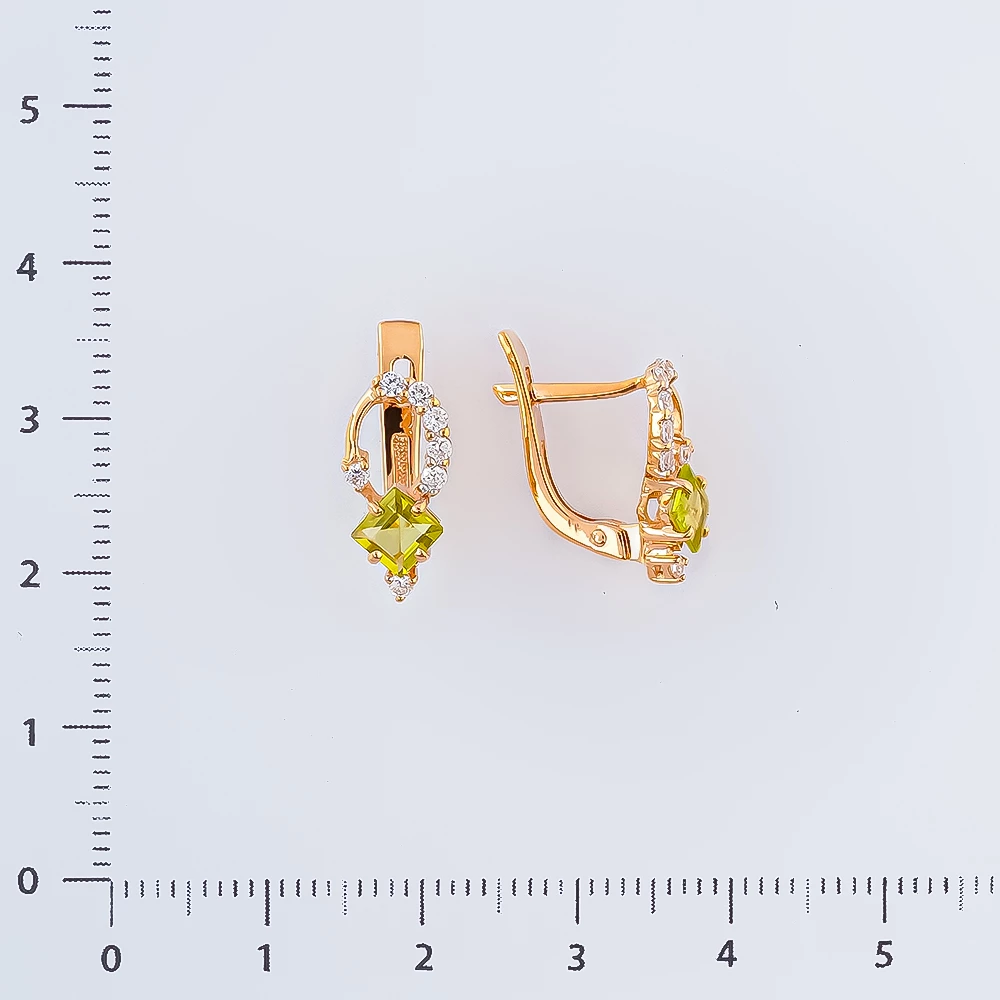 Серьги с фианитом из красного золота 585 пробы