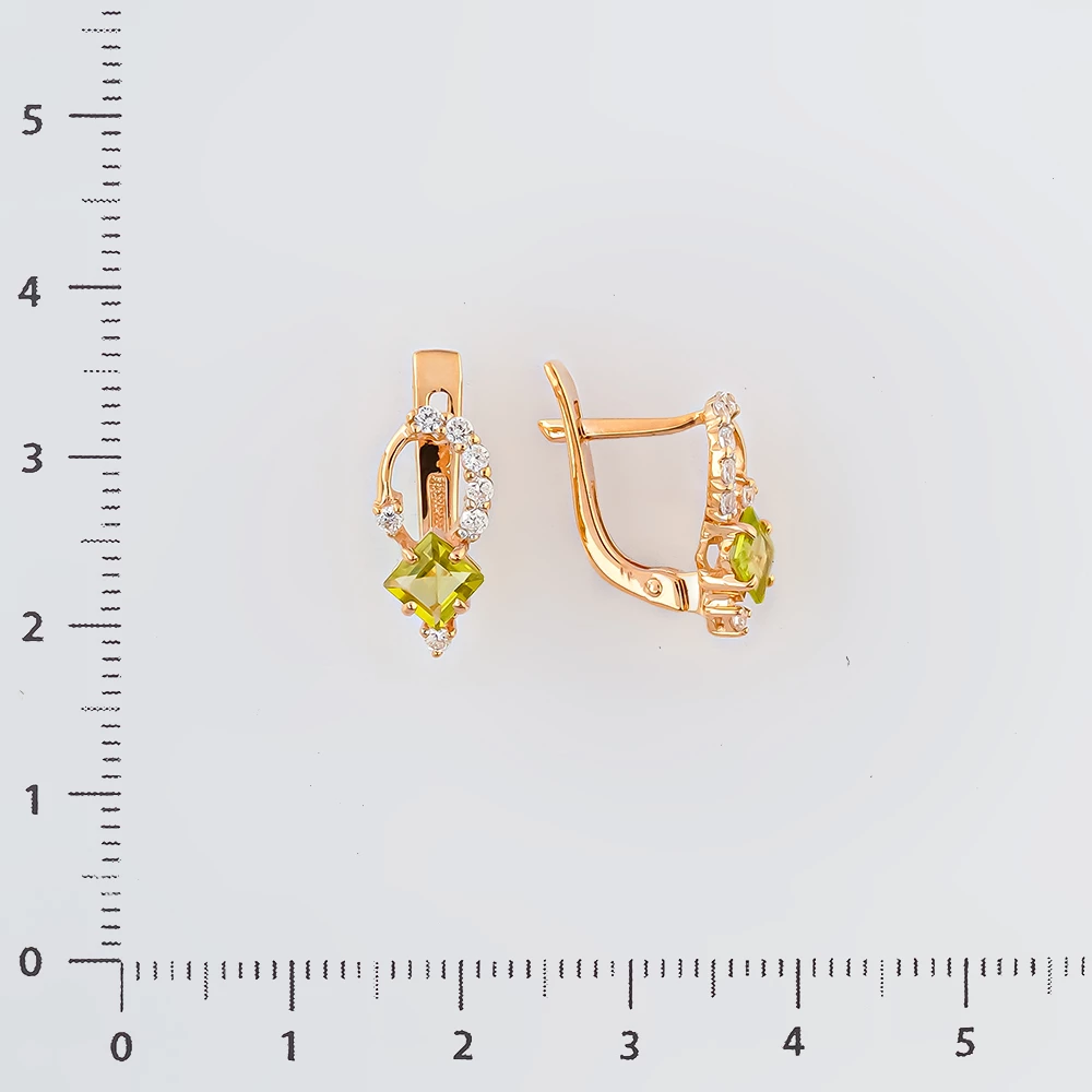 Серьги с фианитом из красного золота 585 пробы