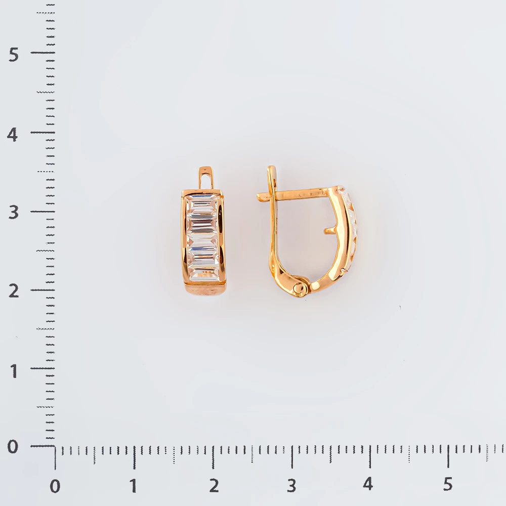 Серьги с фианитом из красного золота 585 пробы