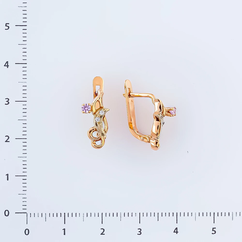 Серьги с фианитом из красного золота 585 пробы