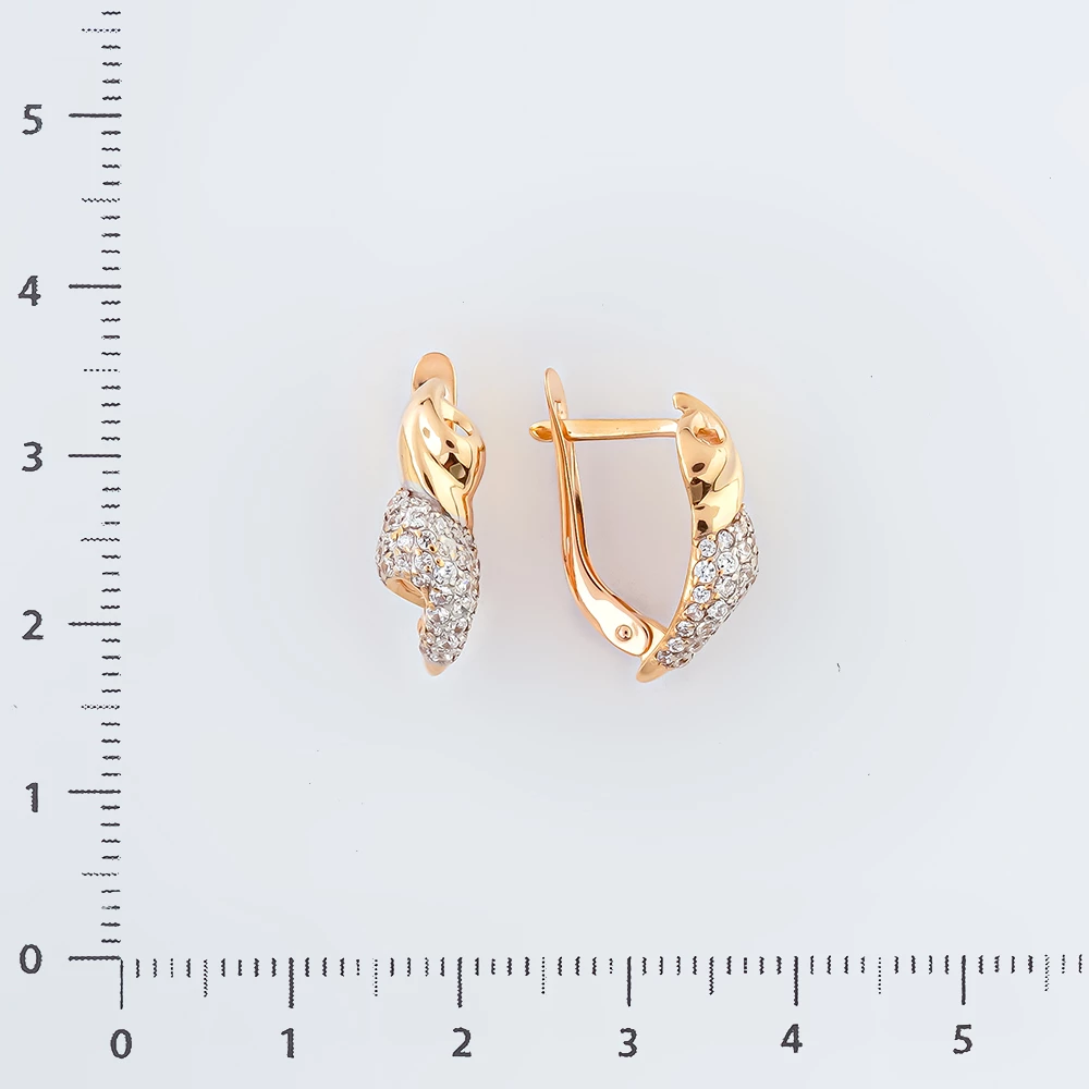 Серьги с фианитом из красного золота 585 пробы