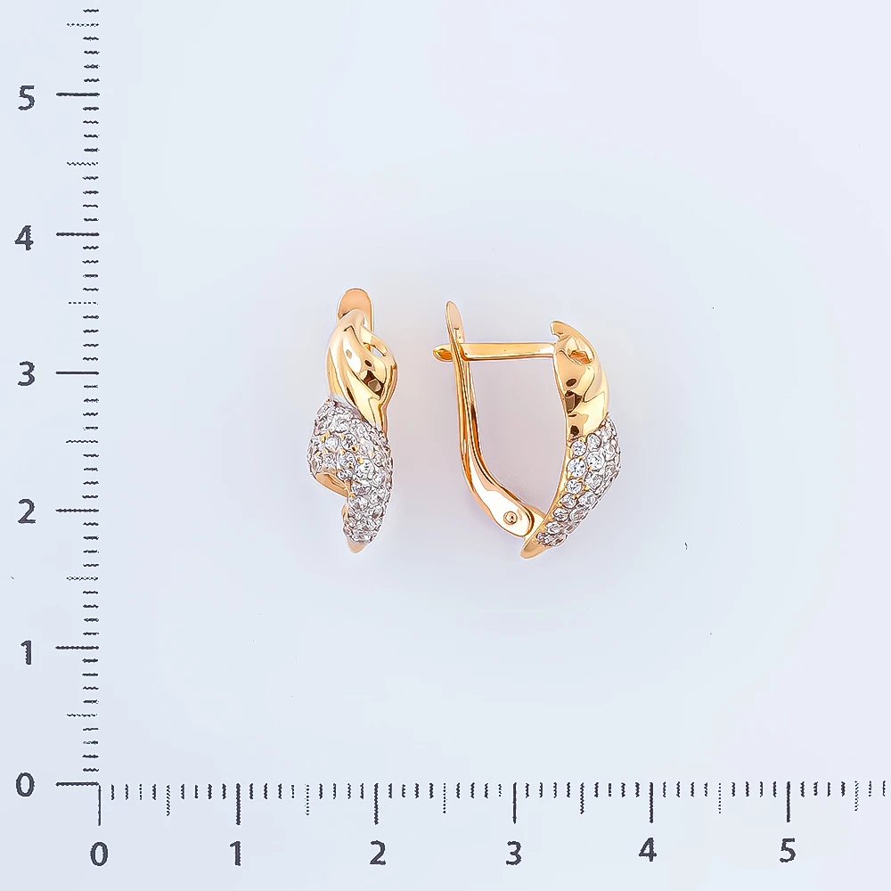 Серьги с фианитом из красного золота 585 пробы