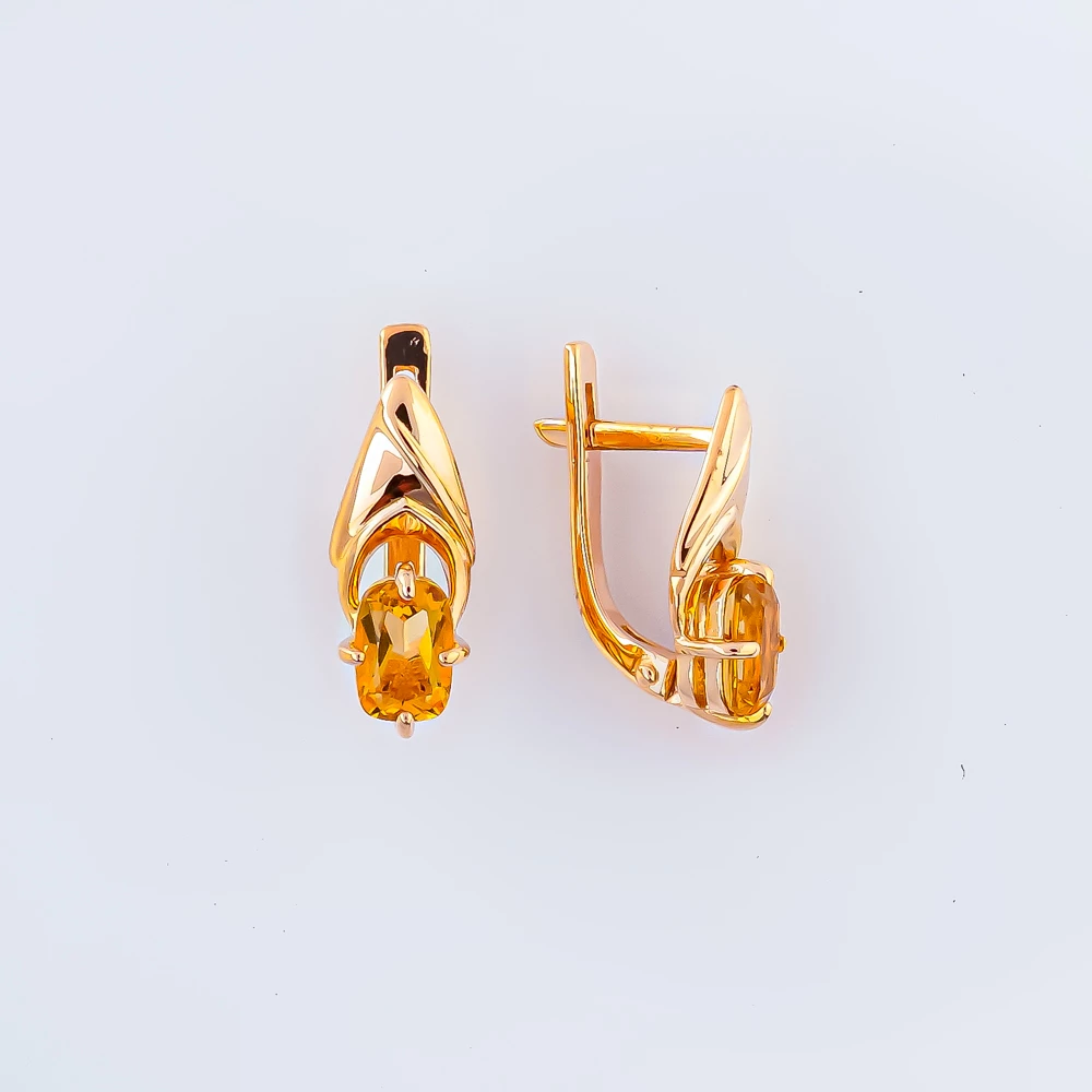 Серьги с фианитом из красного золота 375 пробы