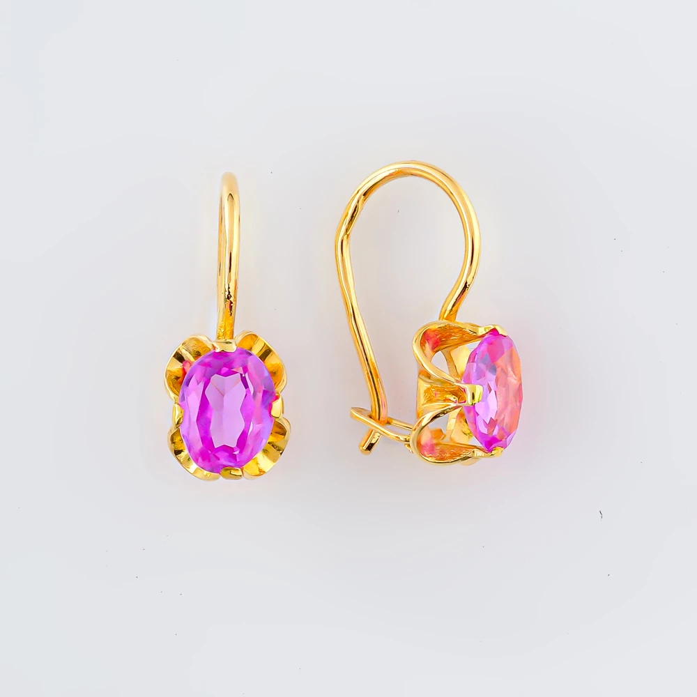 Серьги с фианитом из желтого золота 750 пробы