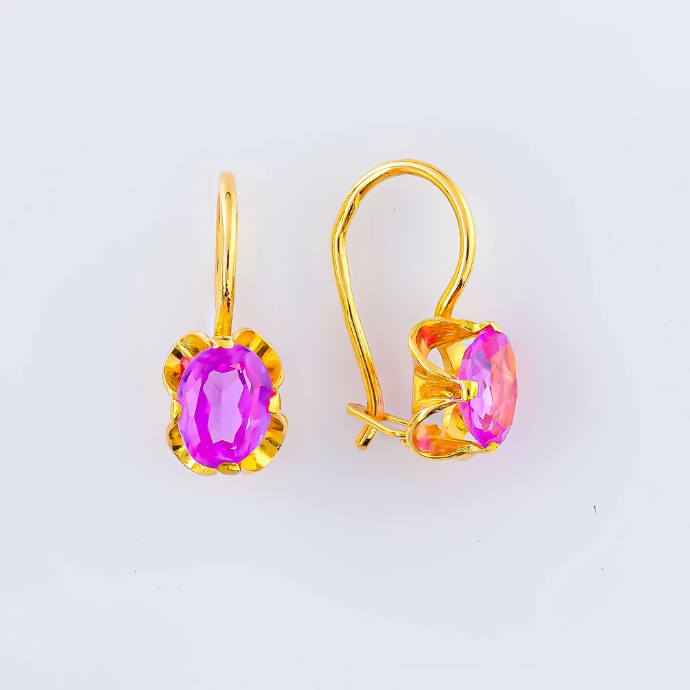 Серьги с фианитом из желтого золота 750 пробы