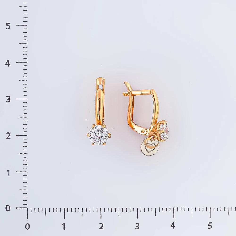 Серьги с фианитом из красного золота 585 пробы