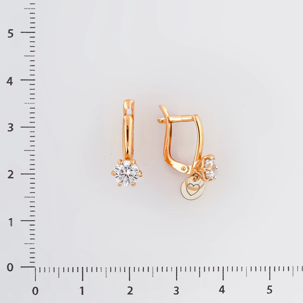 Серьги с фианитом из красного золота 585 пробы