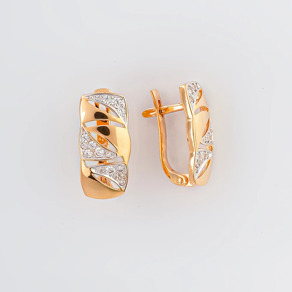 Серьги с фианитом из красного золота 585 пробы