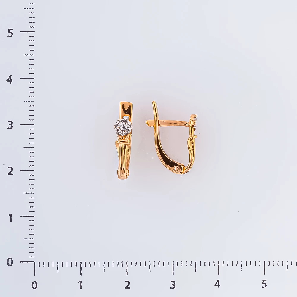 Серьги с фианитом из красного золота 585 пробы