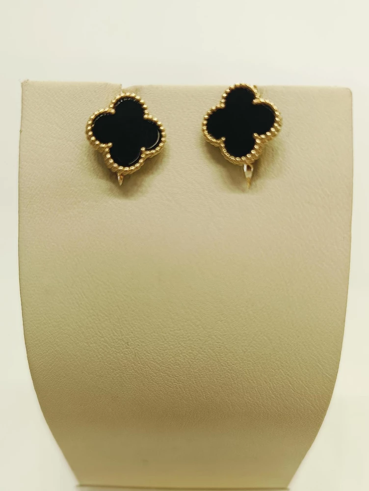 Серьги с ониксом из красного золота 585 пробы