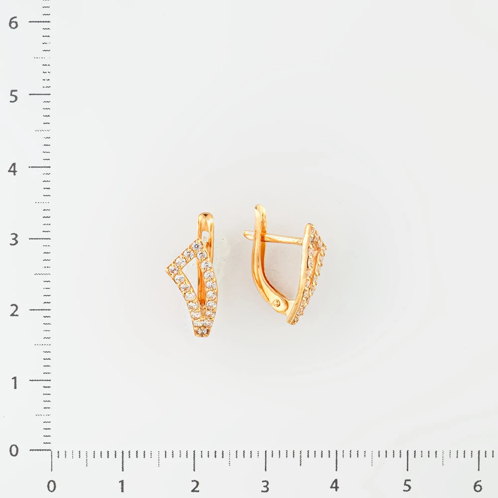 Серьги с фианитом из красного золота 585 пробы
