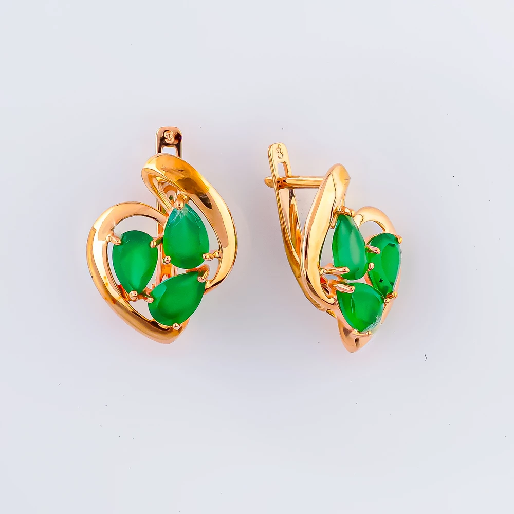 Серьги с агатом из красного золота 585 пробы