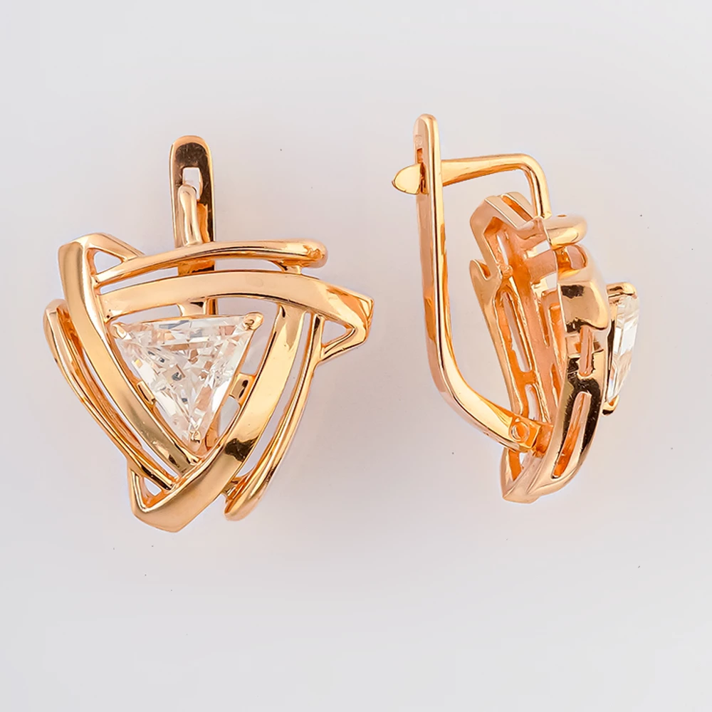 Серьги с фианитом из красного золота 585 пробы
