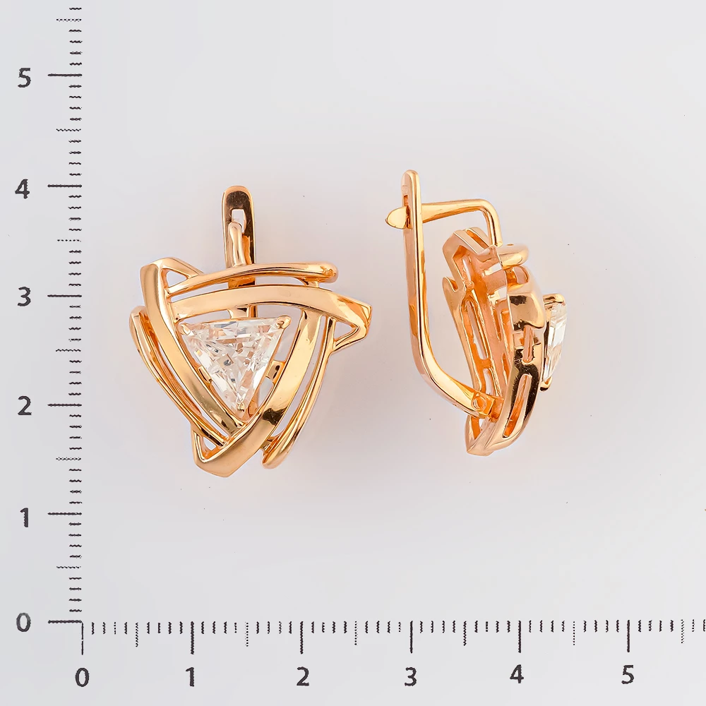 Серьги с фианитом из красного золота 585 пробы