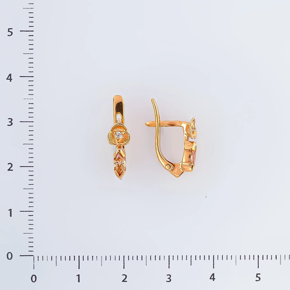 Серьги с фианитом из красного золота 585 пробы