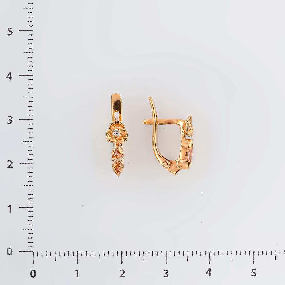 Серьги с фианитом из красного золота 585 пробы