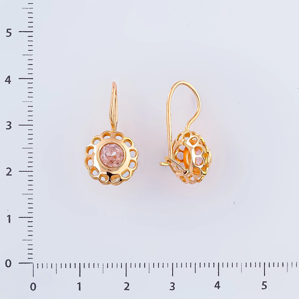 Серьги с фианитом из красного золота 583 пробы