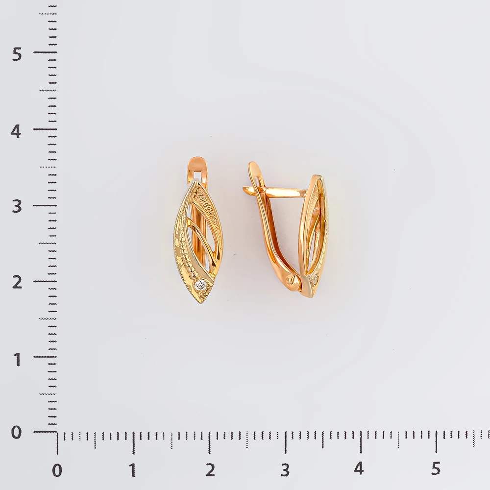 Серьги с фианитом из красного золота 585 пробы