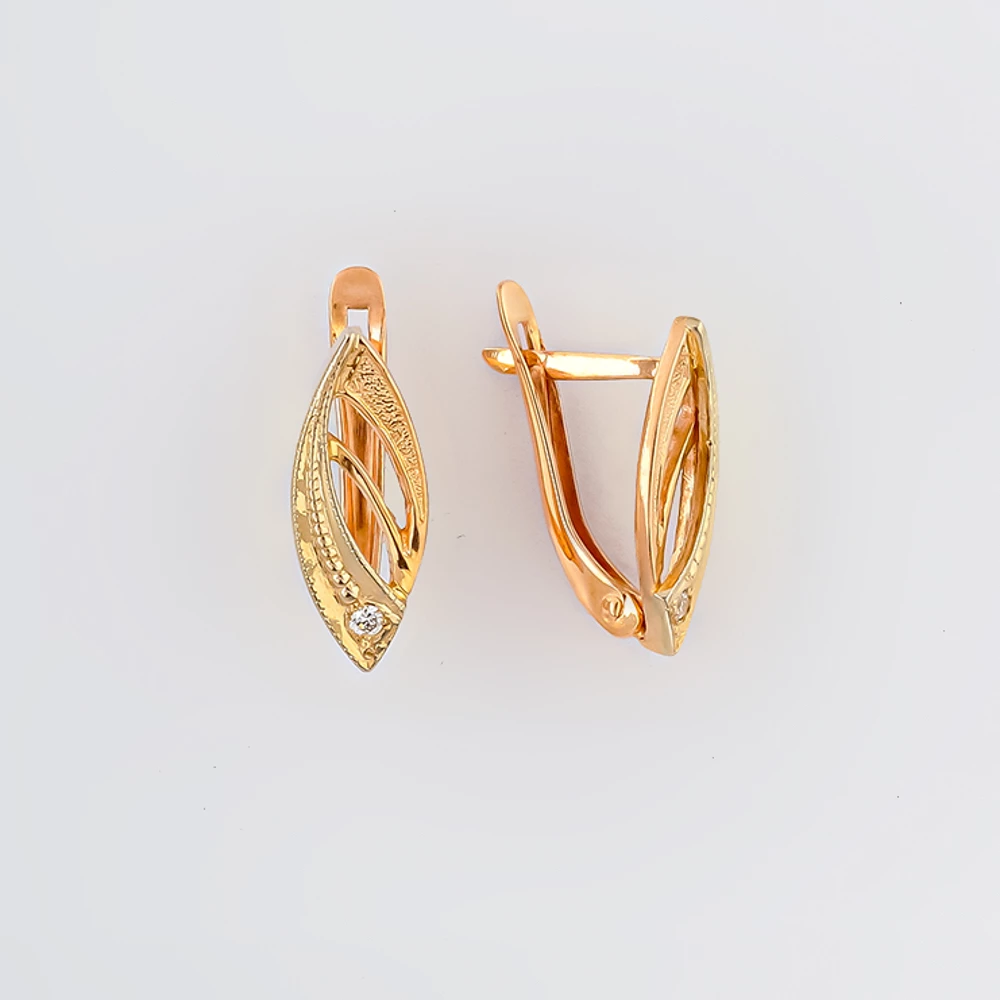 Серьги с фианитом из красного золота 585 пробы