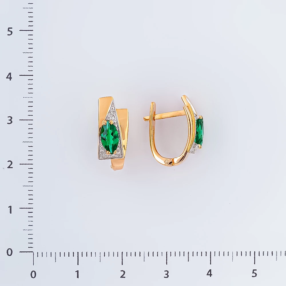 Серьги с изумрудом синтетическим из красного золота 585 пробы