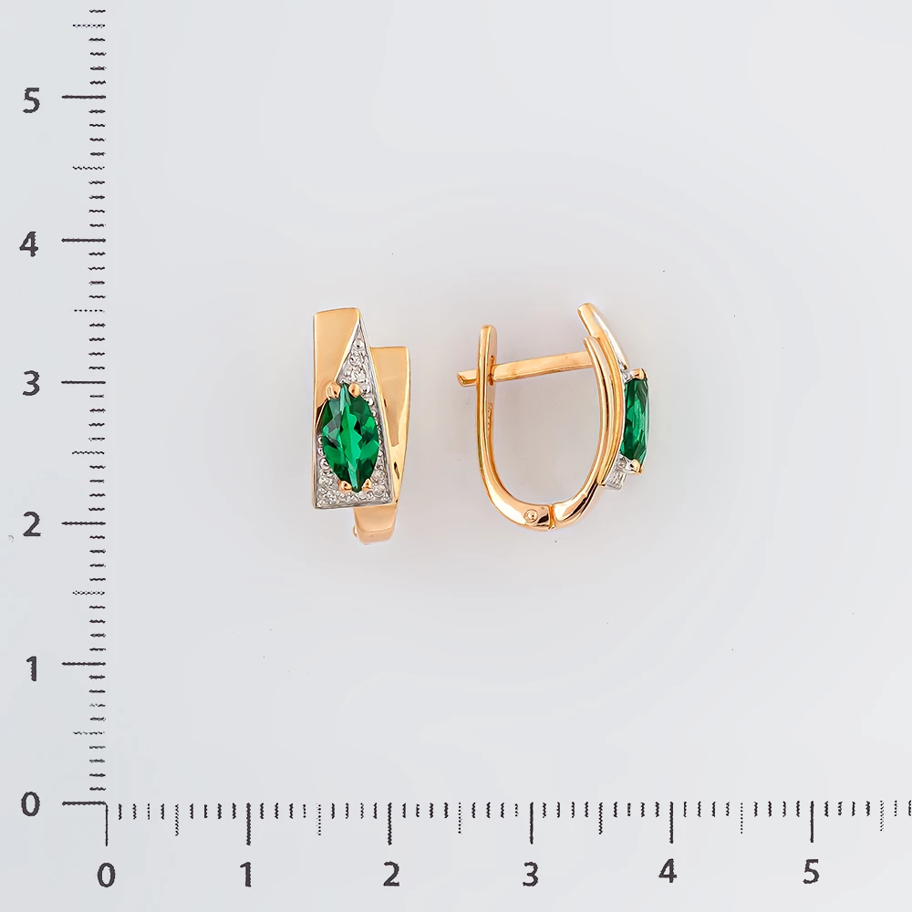Серьги с изумрудом синтетическим из красного золота 585 пробы