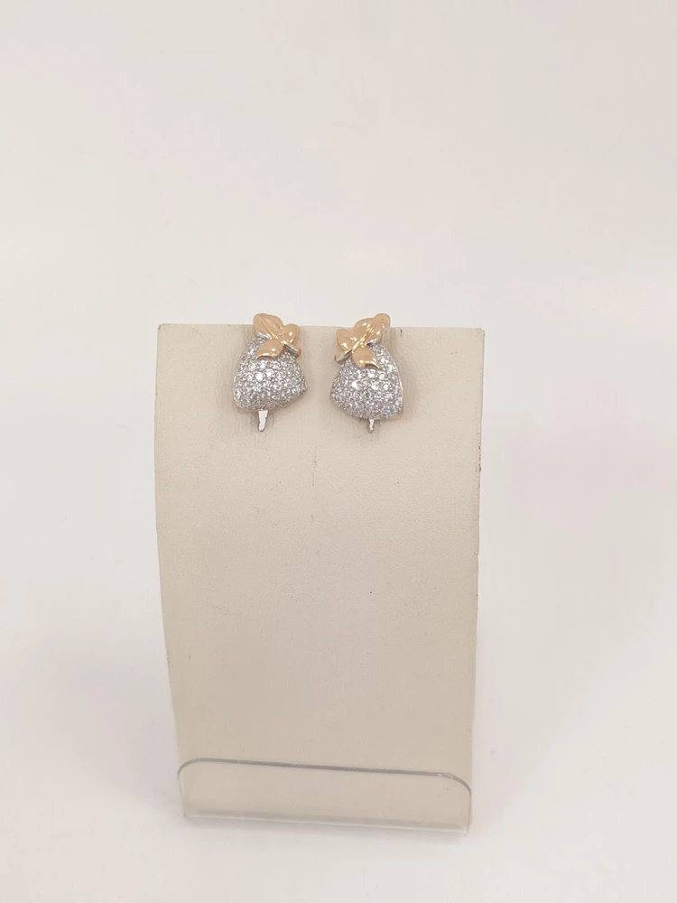 Серьги с фианитом из красного золота 585 пробы