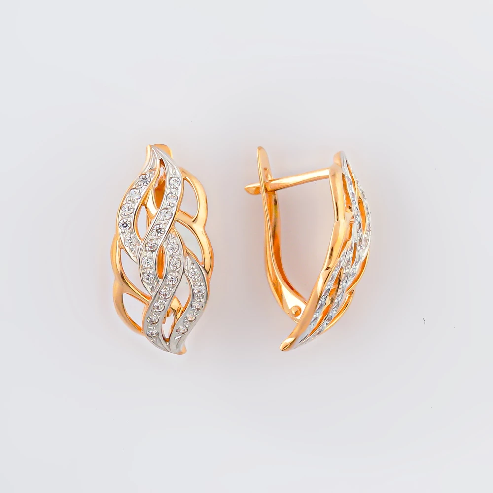 Серьги с фианитом из красного золота 585 пробы